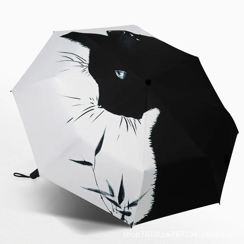 Automatic Umbrella, Black Glue, Rain and Rain dual-use, Black Cat Umbrella, Sunscreen, Sun Umbrella, UV resistant Umbrella