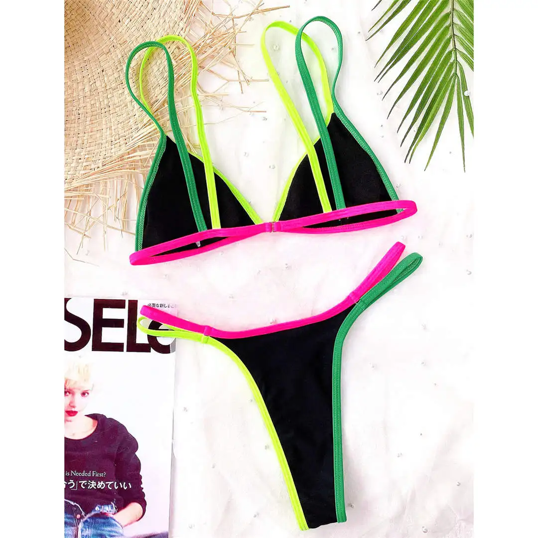 S-XL 3-Farben Sexy Tanga-Bikini Damen-Badeanzug Zweiteiliger Bikini-Set mit hohem Beinausschnitt Badebekleidung Badeanzug V244 – Detail 16