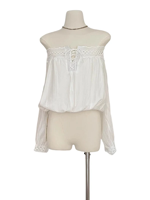 Blusa de encaje rosa con manga larga y un solo hombro, top sexy para mujer, csa hoada y adeazante, estilo coreano para...