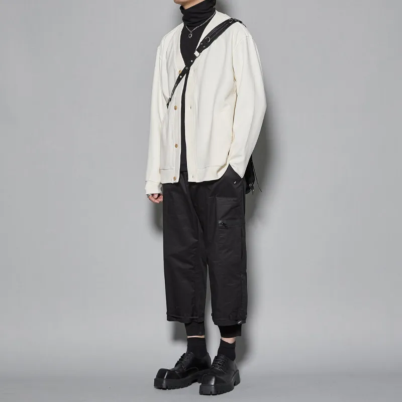 High Quality Autumn and Winter Simplicity Fashion Japanese Style Vintage Wear Knitted Cardigan Coat Men's Apricot Black Sweater
