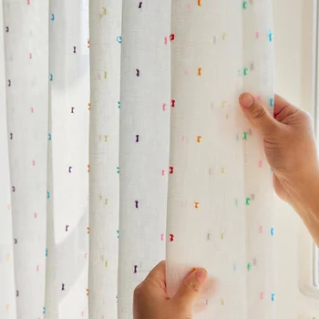 Instagram style cute rainbow bean linen curtain window screen 