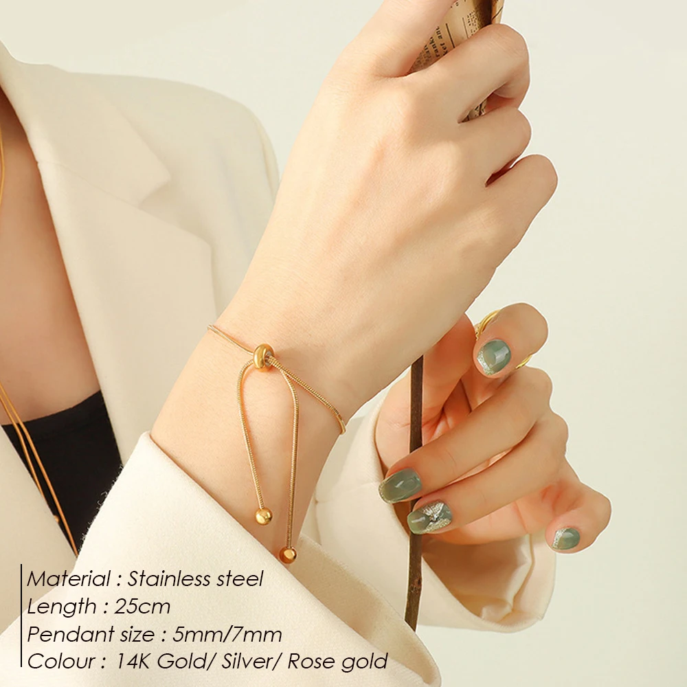 EMANCO New Stainless Steel Hand Chain Round Bead Snake Chain Bracelet Adjustable Size Couple Holiday Gift