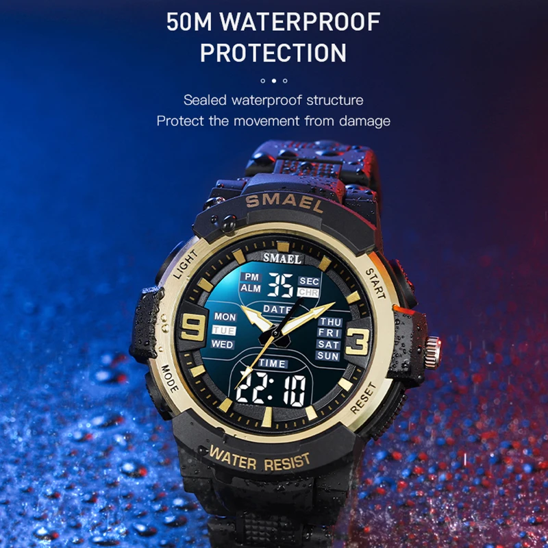 SMAEL Men Military Watch New Fashion Watches Quartz Wristwatch Men 50m Waterproof Sports Watch Digital 1912 Shock Army WatcH