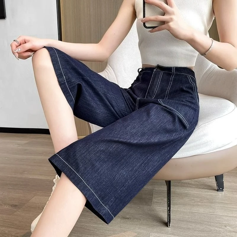 Women High Waist Denim Bermuda Shorts 2026 Summer Loose Wide Leg Cropped Pants For Petite Pear Shape Figure
