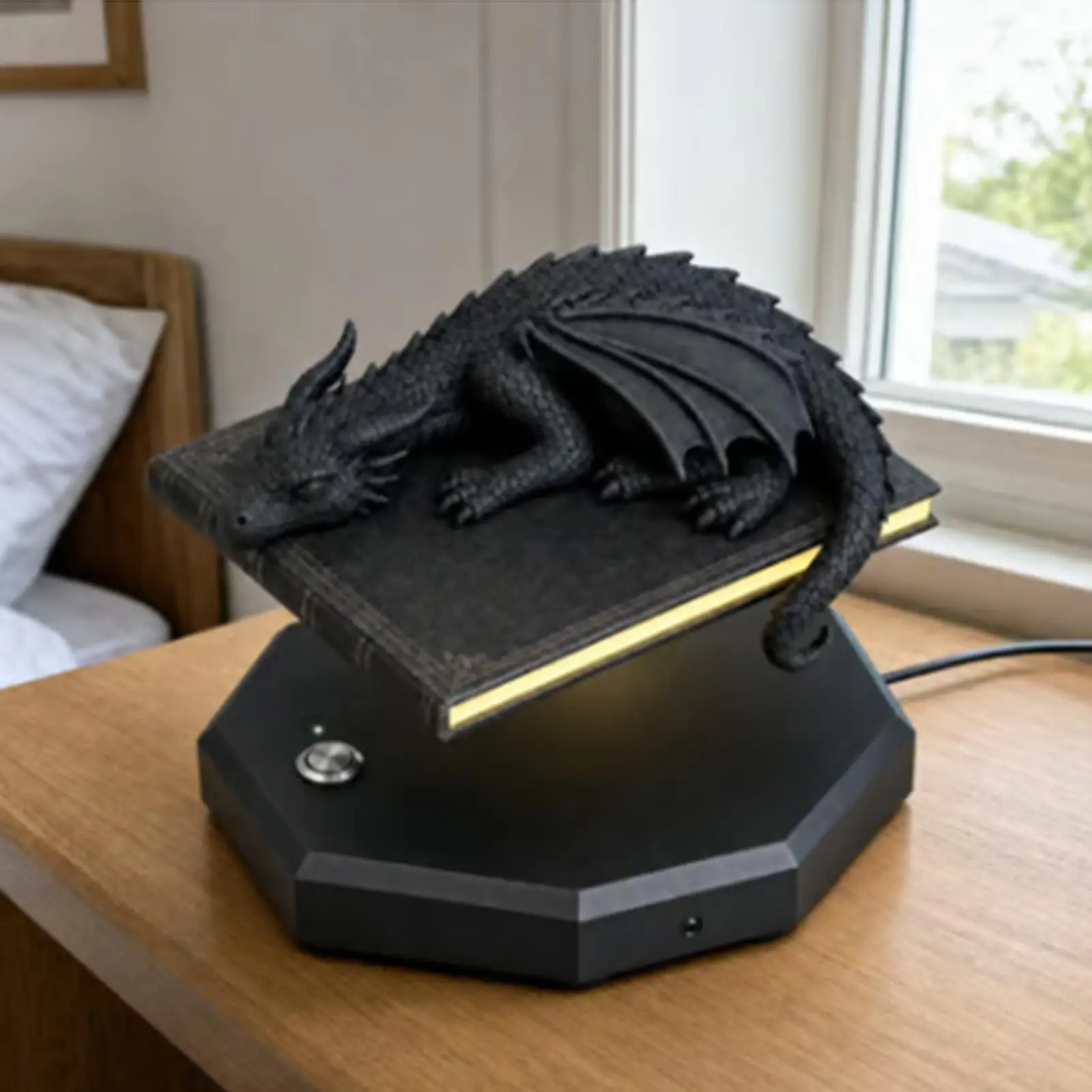 Bookcase Lamp Floating Dragon Vintage USB Rechargeable Table Centerpiece Library Bookshelf Lighting for Bedroom Living Room