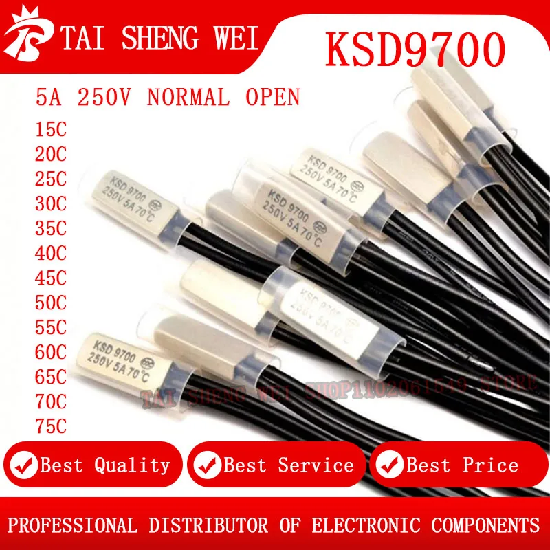 10PCS KSD9700 5A 250V 105C 110 115 120C 125 130C 135C 140 145 150C Normal Close / Open Thermostat Thermal Protector fuses Switch