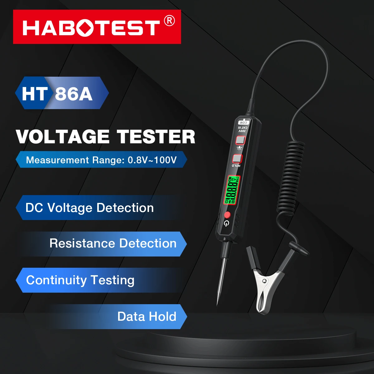 HABOTEST HT86A DC Car Circuit Tester Voltmeter Auto Car Voltage Detector Pen DC 300V Maintenance Circuit Tester