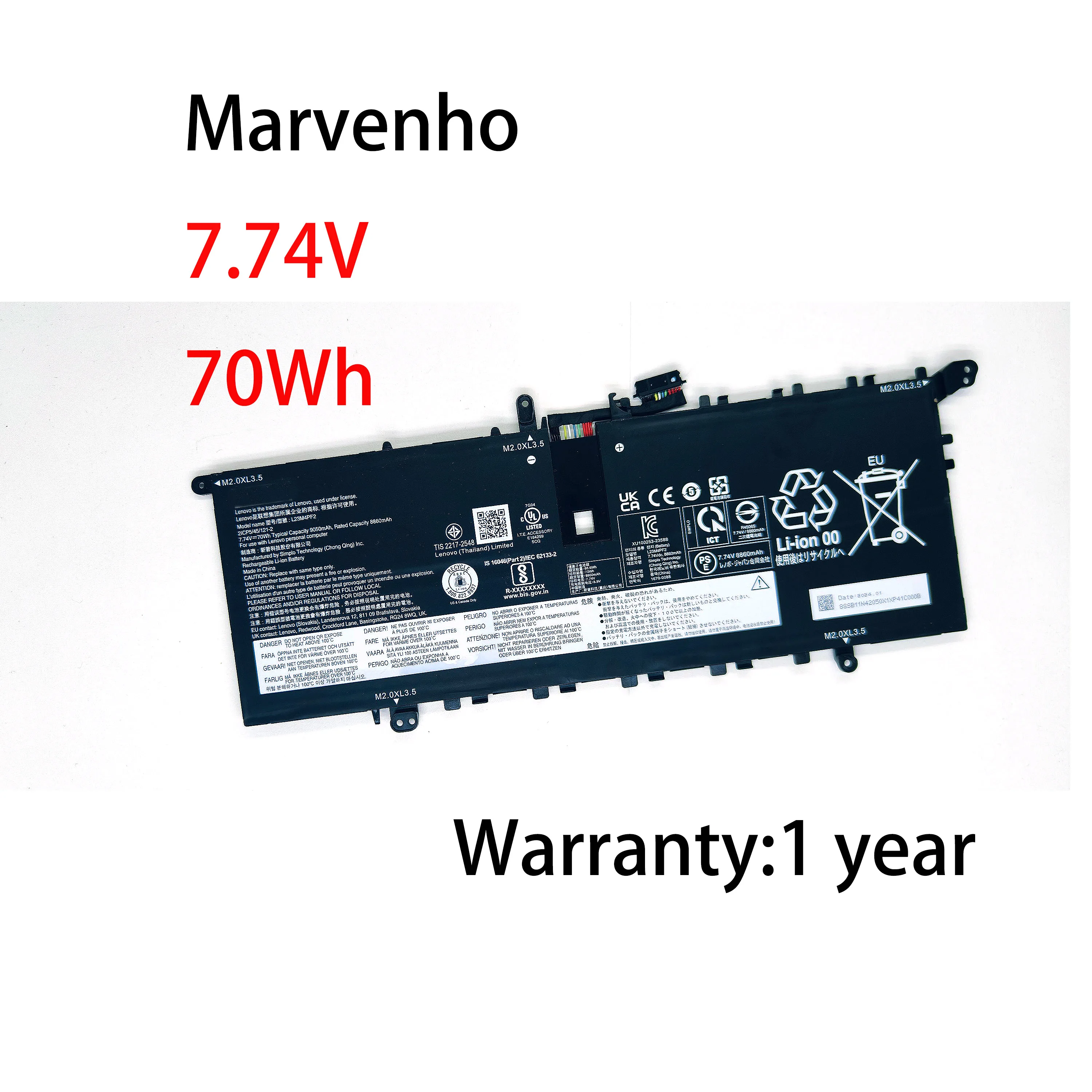 

Marvenho New 7.74V 8860mah 70wh L23M4PF2 L23B4PF2 L23C4PF2 Laptop Battery for Lenovo Yoga Air 14S 15 Slim7 Gen 9