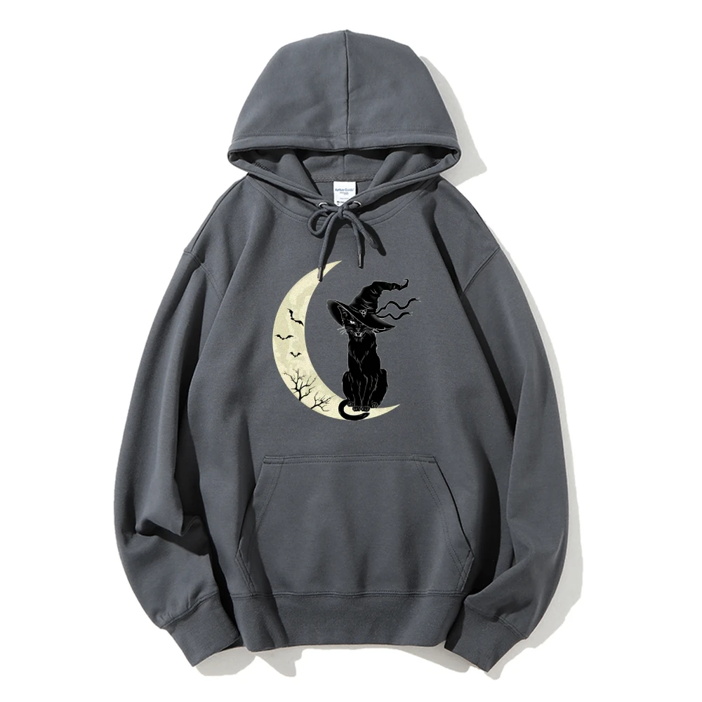 High Cold Fashion Cat Moon Graphic Print Hoodie Loose Cotton High Quality Neutral Style Outfit Shoulder New Trend Sweatshirt