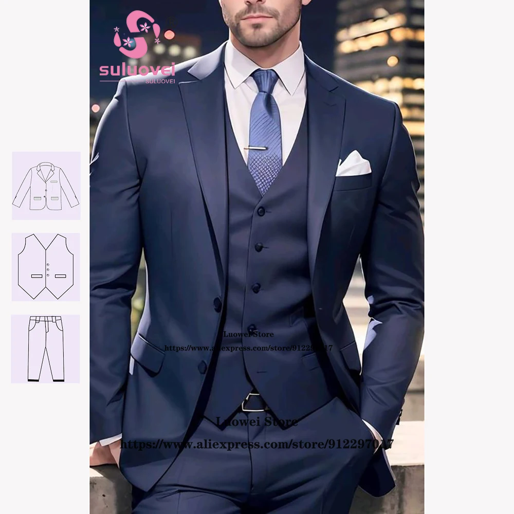 

Classic Elegant Slim Fit Suits For Men Wedding 3 Piece Jacket Vest Pants Set Formal Groom Dinner Tuxedo Traje De Hombre Elegante