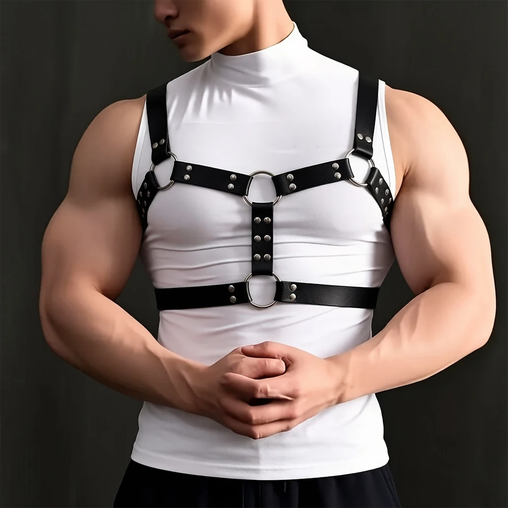 Men's Punk Chest Strap PU Leather Belt Gothic Adjustable Belt Street Style Exotic Decorative Belt for Party or Daily Wear