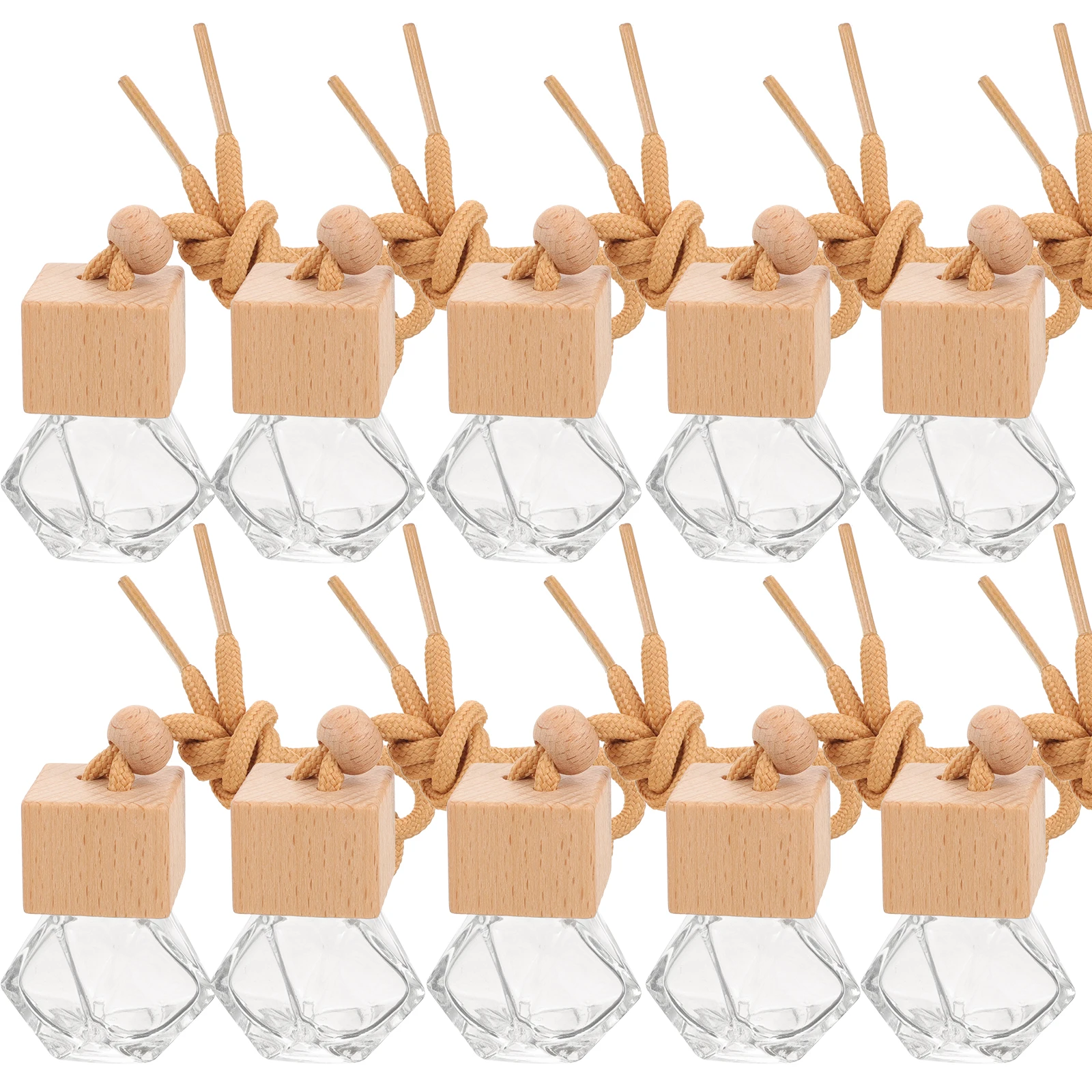 

10pcs Car Perfume Bottle Pendant 10ML Square Cap Empty Vials Transparent Glass Design for Home Car Aroma Diffuser Containers