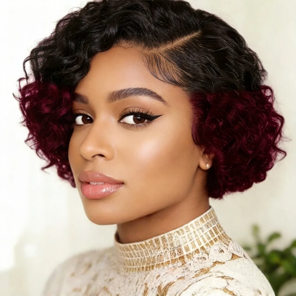 Human Hair Short Curly Pixie Cut Wig 13x4 Lace Front Wig for Women, Natural Black Pre Plucked Hairline Wig