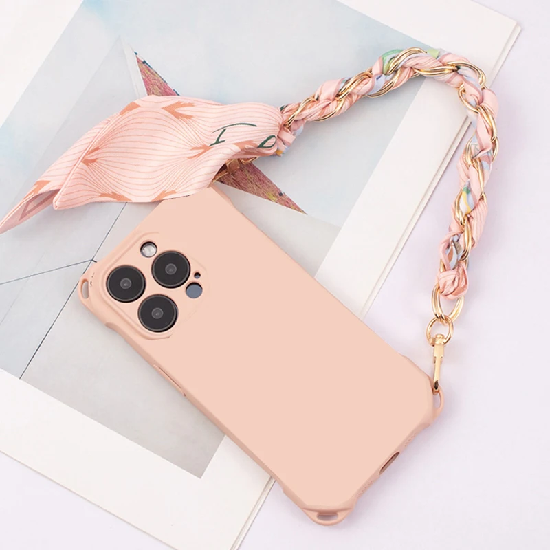 Scarves Design Metal Phone Chain Flower Leaf Fruit Print Silk Phone Pendant Key Chain Key Ring Bag Decoration For Iphone Android