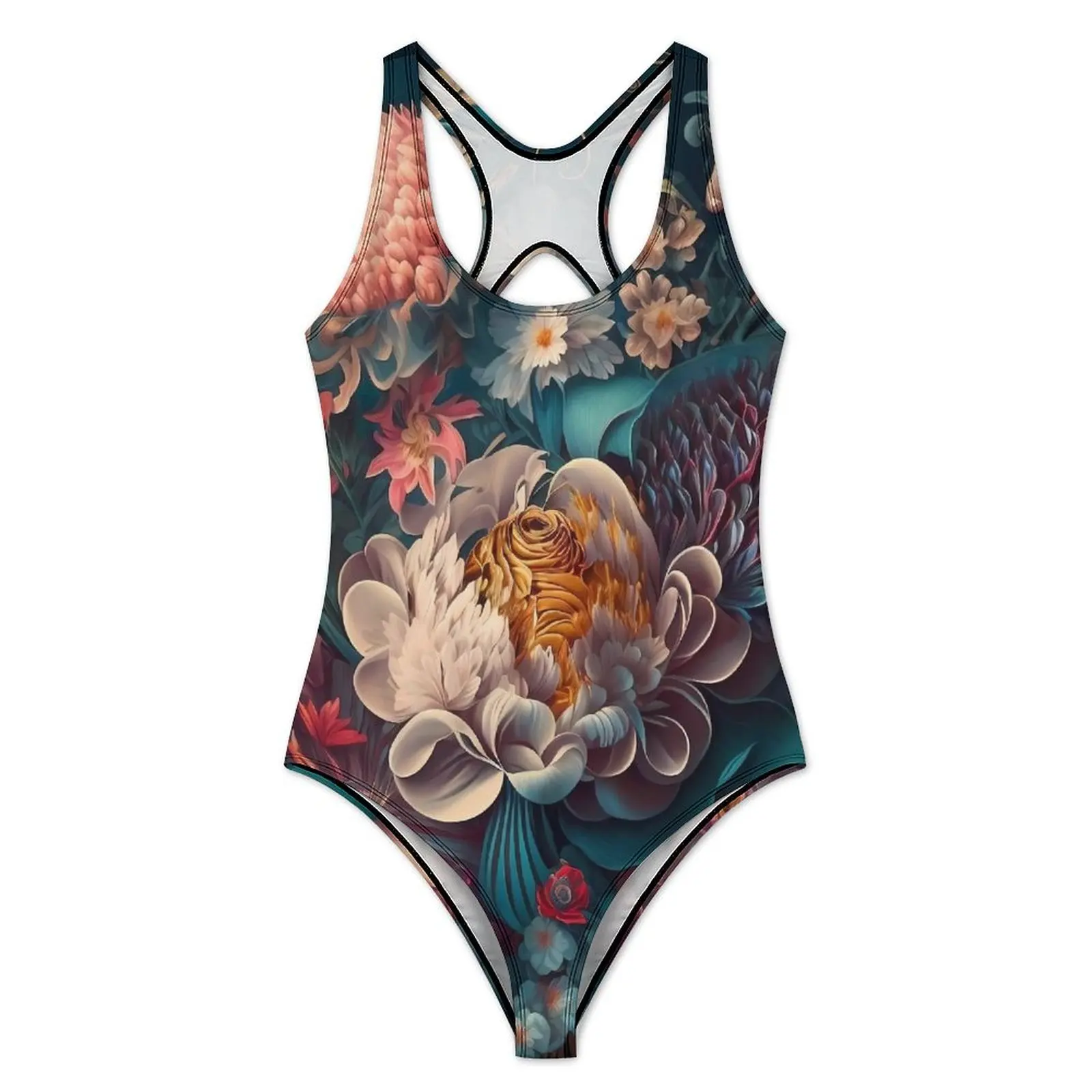 Baroque Print Swimsuit Sexy Flowers Blossom One Piece Swimwear Push Up Swimsuits Stylish Holiday Surf Bathing Suits