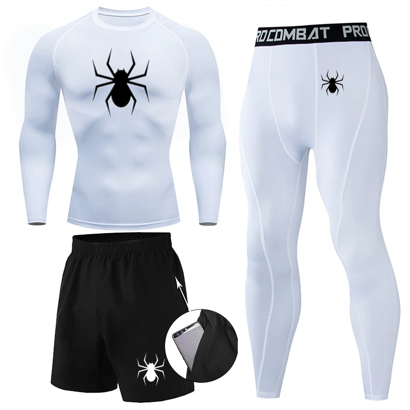 Conjunto de compresión MMA para hombre, camiseta de manga larga, pantalones ajustados, ropa de culturismo de Fitness, traje deportivo Rashguard