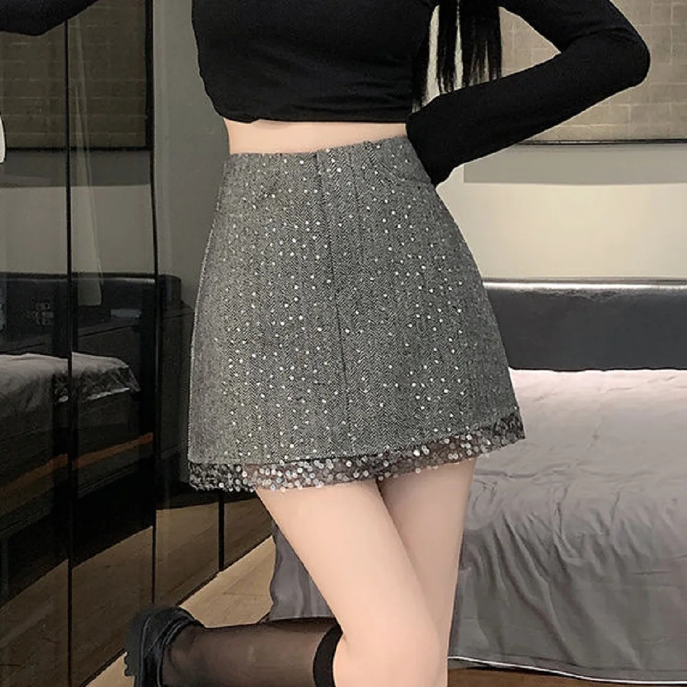 

Sequin Pure Desire Skirt 2025 Spring Summer New Niche Design Short Skirt High Waist A-Line Hip Skirt