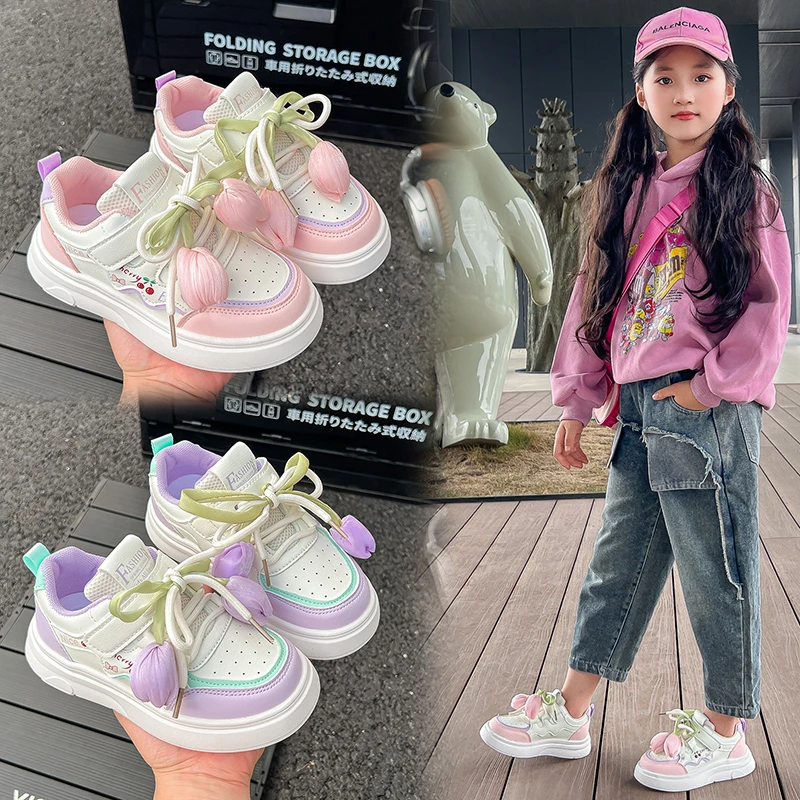 

2025 New Kids'Casual Shoes Sneakers Leather for Girls Anti-slip Soft Bottom Breathable Thick Bottom Shoes Женская Обувь