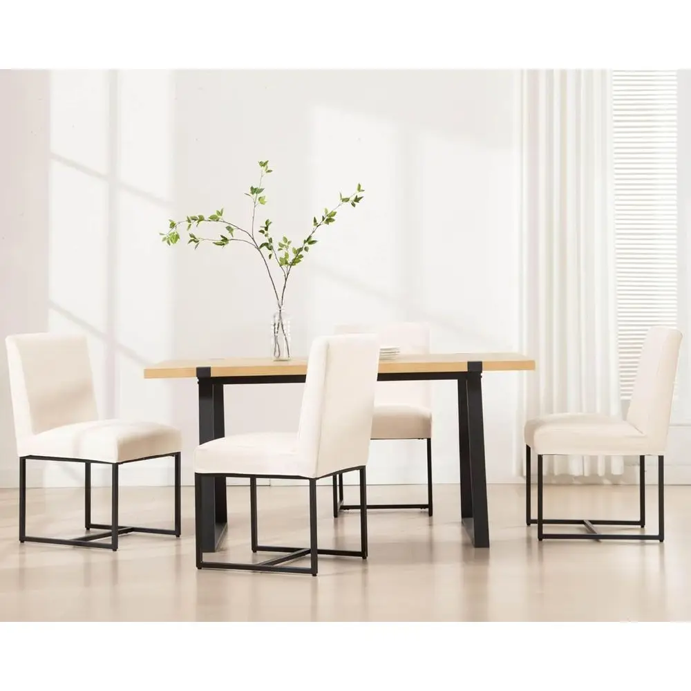 

Set of 4 Upholstered Dining Chairs with Removable Linen Cream Covers, Suitable for Century Modern Decor