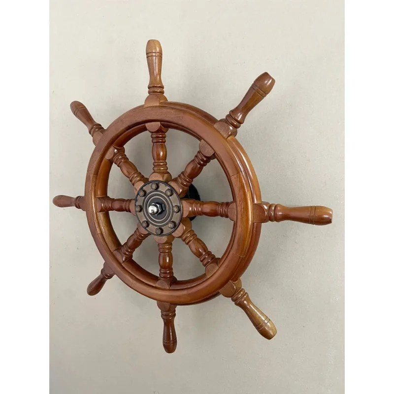 55cm  Solid Wood Ship Steering Wheel Pendant Mediterranean Retro Nautical Wall Hanging Decor Feng Shui Wheel Bar Home Ornament