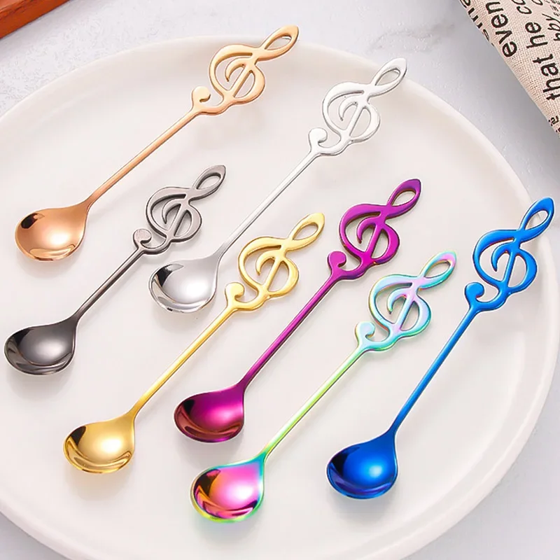 7pcs 304 Stainless Steel Musical Notes Spoon Creative Round Coffee Milk Spoon Music Stick Ice Cream Dessert Spoon Tableware