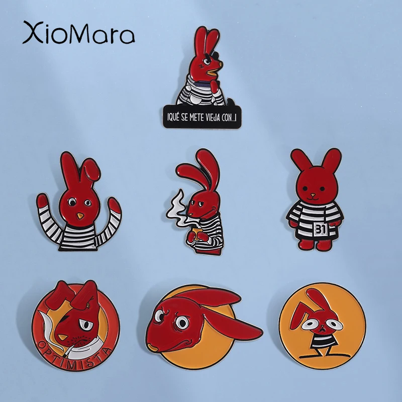 Эмалированные булавки с красными ушами кролика из мультфильма, юмористические броши в стиле аниме, модный значок на лацкане, рюкзак, одежда, ювелирные изделия, подарок для друзей