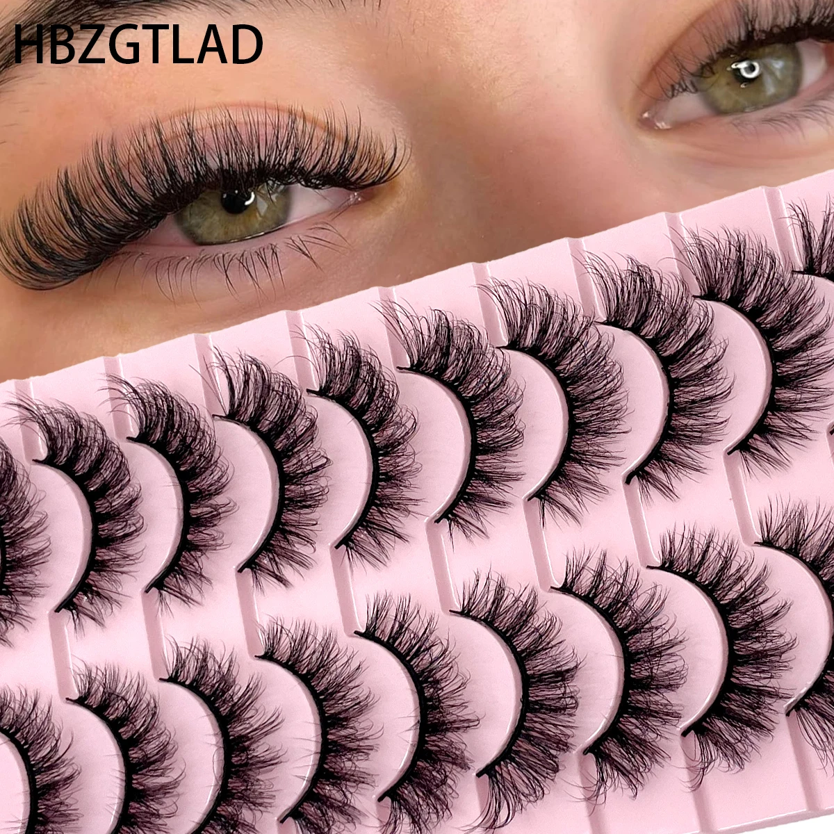 HBZGTLAD10 Paar künstliche Nerz-Wimpern, handgefertigt, falsche Wimpern, natürliches Nude-Make-up, Simulation überkreuztes, unordentliches Auge, 3D-gelockte Wimpern