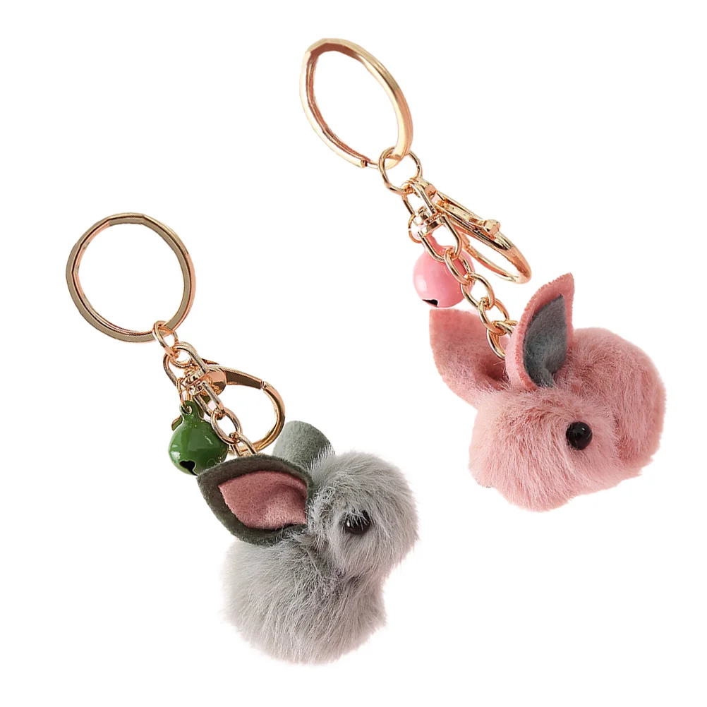 2 Pcs Key Chain Fish Feeding Tubes for Aquarium Rabbit Ring Cartoon Wool Felt Bunny