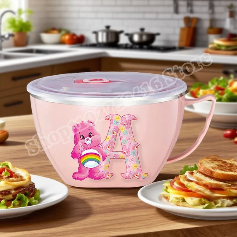 

Обеденная миска Carebears, мультяшная буква A-Z, бант из нержавеющей стали с принтом Kawaii, миски для лапши быстрого приготовления, ресторанные принадлежности, подарок на день рождения