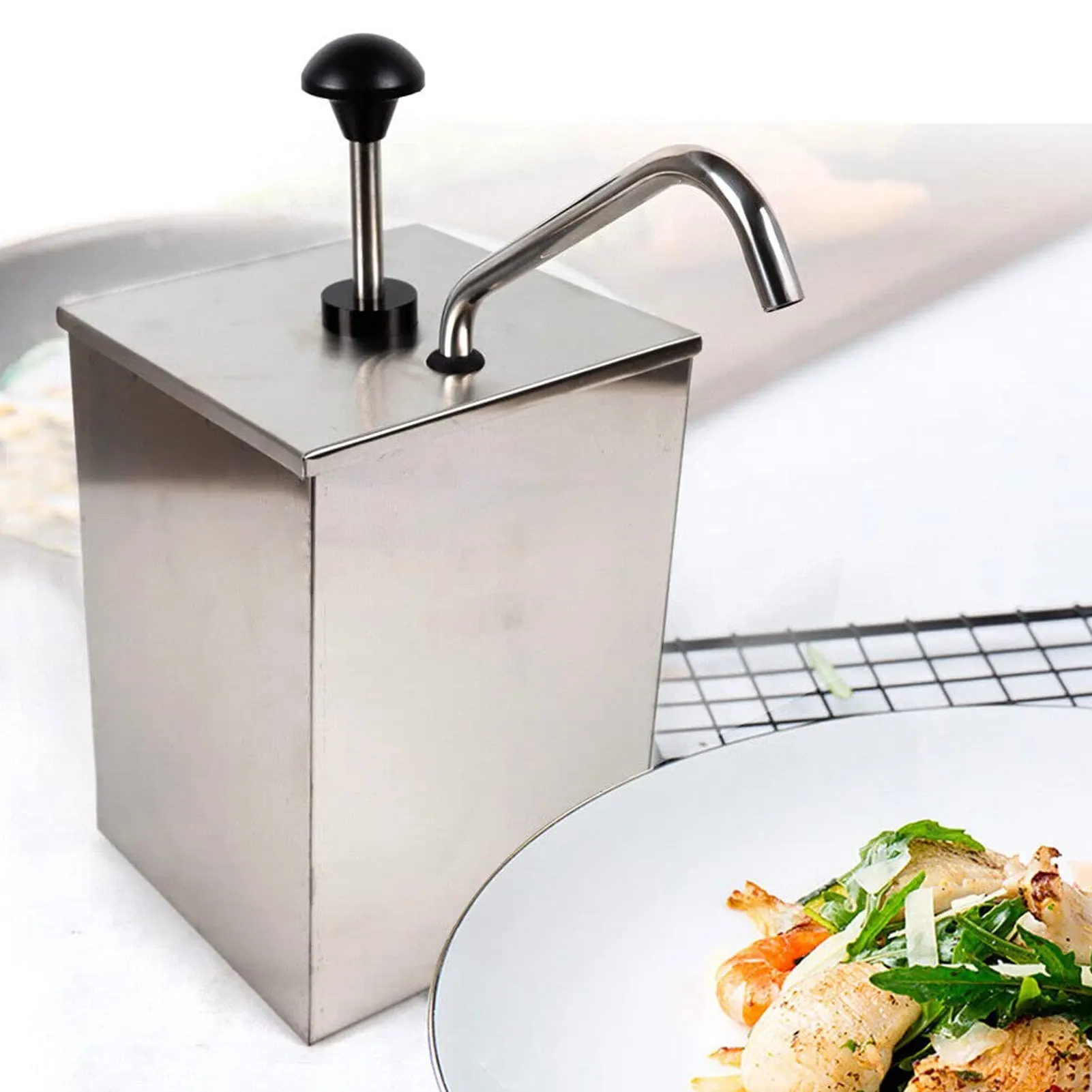 

Condiment Pump Dispenser 4L Soy Sauce Pump Dispenser Station Stainless Steel Single Head Condiment Dispenser Syrup Pressing Pump