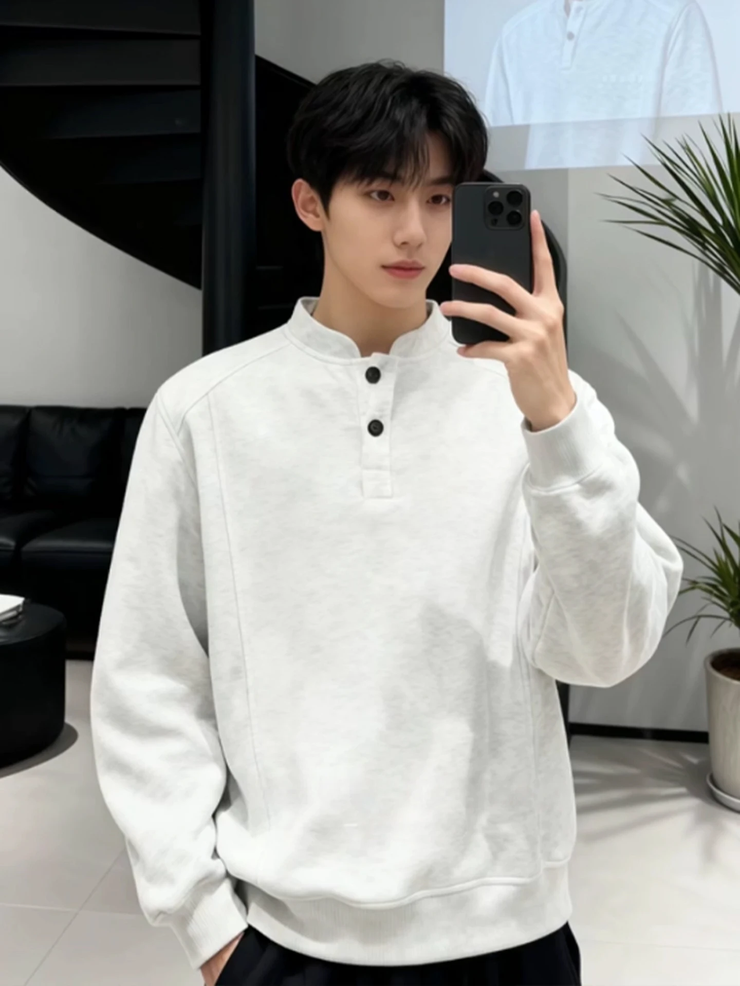 

Men's Thiened Long Sve Hoodie Henry Collar irt Island Cotton Fce Lined Autumn Winter Casual Wear Youth Faion