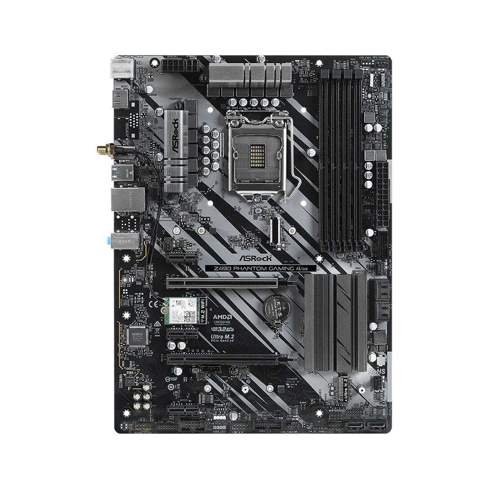 ASRock Z490 PHANTOM GAMING 4/AX Motherboard LGA 1200 Socket Supprots i5 10400F 10500T 10600KF Intel Z490 4x DIMM Max. 128GB DDR4