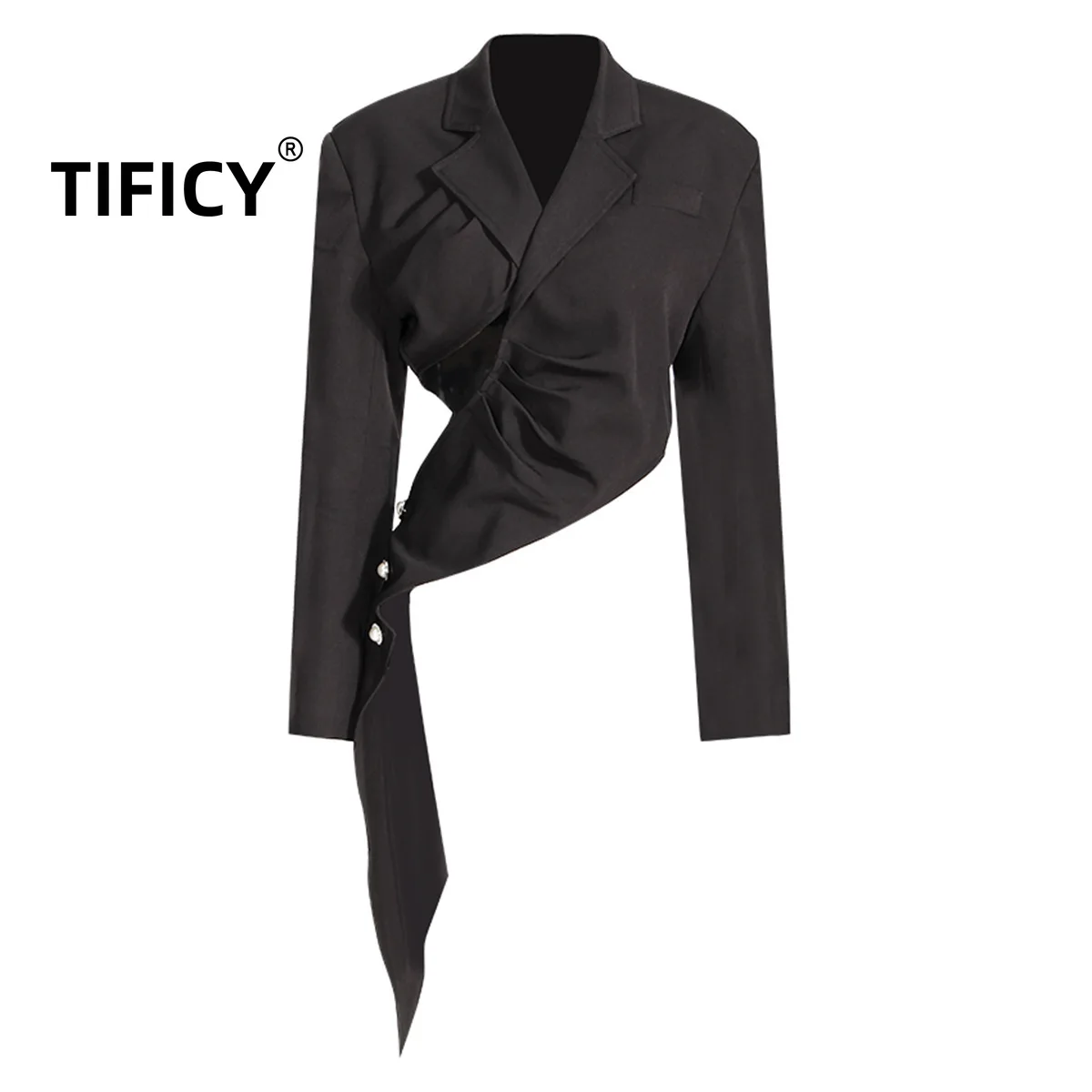 

TIFICY Black Blazer Asymmetric Hollow Out Suit Autumn New Irregular Deconstructed Coat Women's Advanced Sense Suit Jacket Top