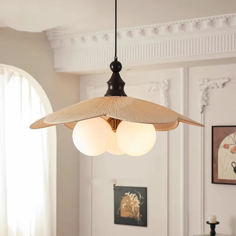 French Retro Bedroom Pendant Light Atmosphere Of Antique Style Fabric Wabi Sabi Style Glass Magic