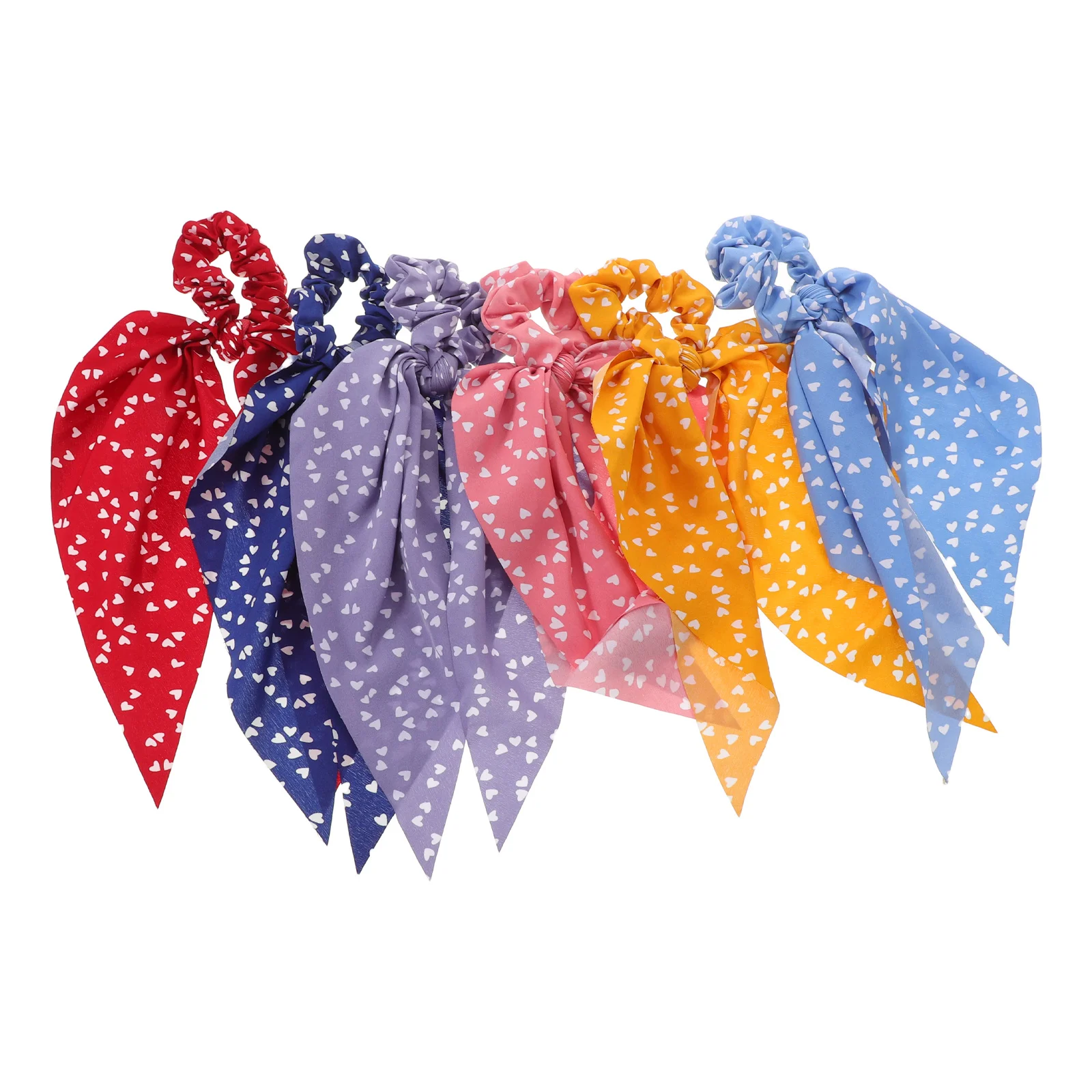 6 Piezas de Lazos para el Cabello con Cinta para Mujer - Scrunchies de Tela con Lazo de Corazón y Cola Larga - Coleteros Elásticos Suaves para Hacer Ejercicio