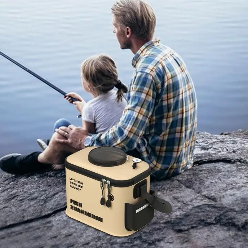Fishing Bucket Folding Fish Bait Bucket EVA Water Tank 12L/22L Fishing Tackle Live Fish Box Portable Water Bag For Camp fishing