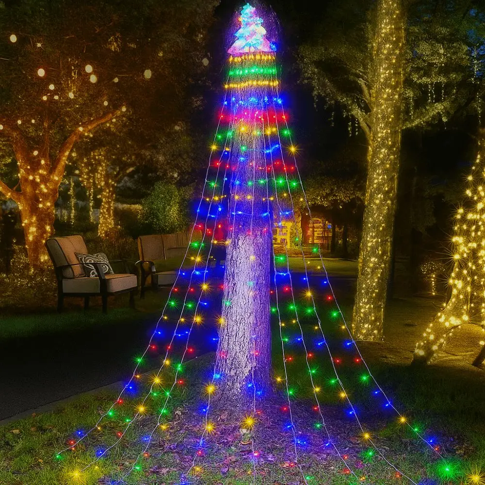 

8 Lighting Modes Solar Christmas Lights Remote Control Colorful Waterfall Tree Light USB/Solar Powered Energy Saving