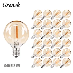 Bombillas Led de repuesto, ampolla de globo ámbar de 220V, 1W, 25 piezas, G40, se adapta a E12 o C7, candelabro, enchufes de tornillo para Patio, cadena de luz