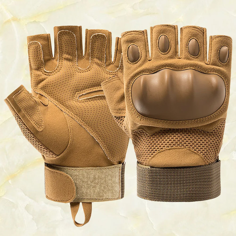 

1 Pair Outdoor Mountaineering Gloves Half Finger Khaki Wear-Resistant Non-Slip Breathable For Cycling Fitness Climbing Men Women