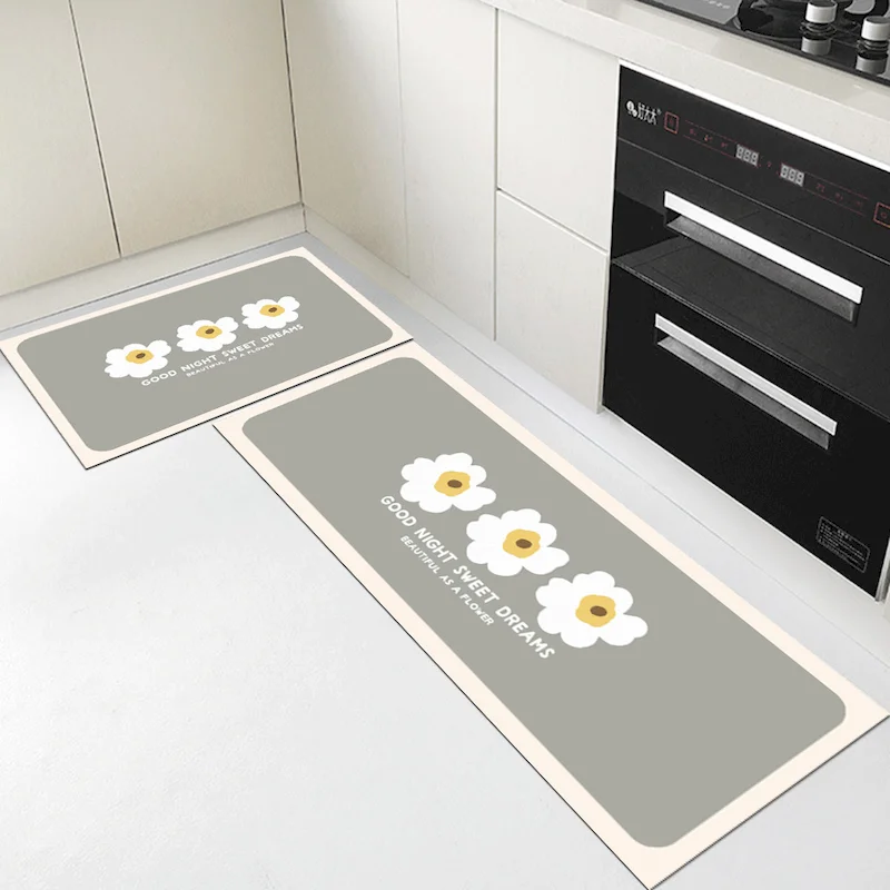 VIKAMA Minimalist Letter Printed Floor Mat, Kitchen Anti Slip Carpet, Simple Solid Color Floor Mat, Home Decoration
