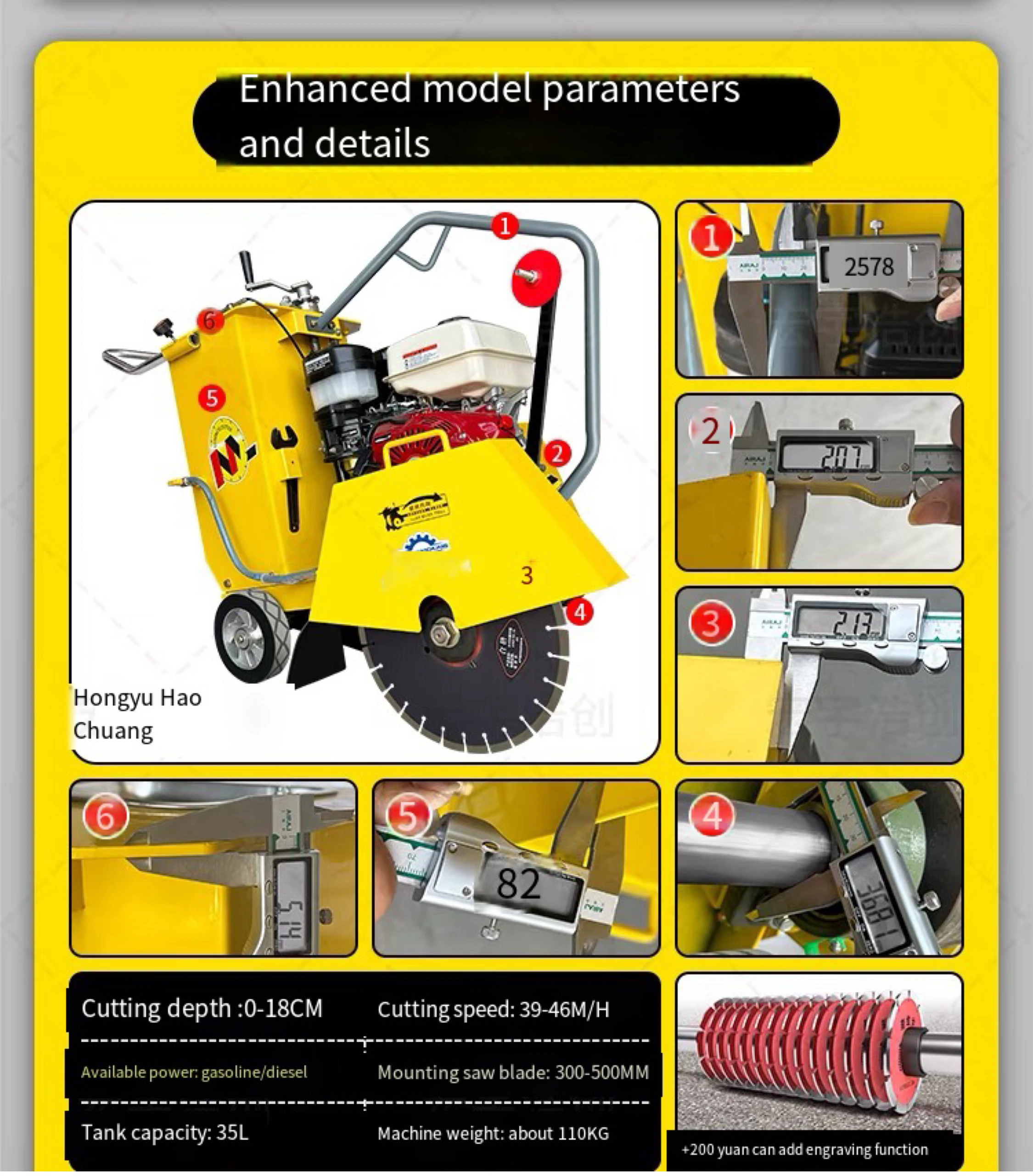 500mm Concrete Road Cutting Machine Diesel Gasoline Engine Pavement Floor Saw Cutter