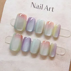 10 Pcs Women Fashion Chic Multicolor Cat Eye Spring Wear on Nail Patch Detachable Nail Patch Dyeing Nail Patch Clear Nail Patch