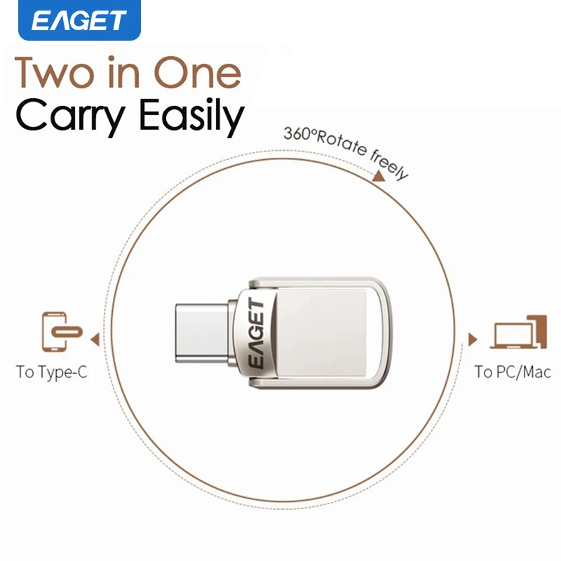 EAGET USB 3.2 Flash Drive 2 in 1 USB e tipo C Pen Drive 32gb 64gb 128gb 256gb Pendrive Memory Stick flash Disk per PC Phone