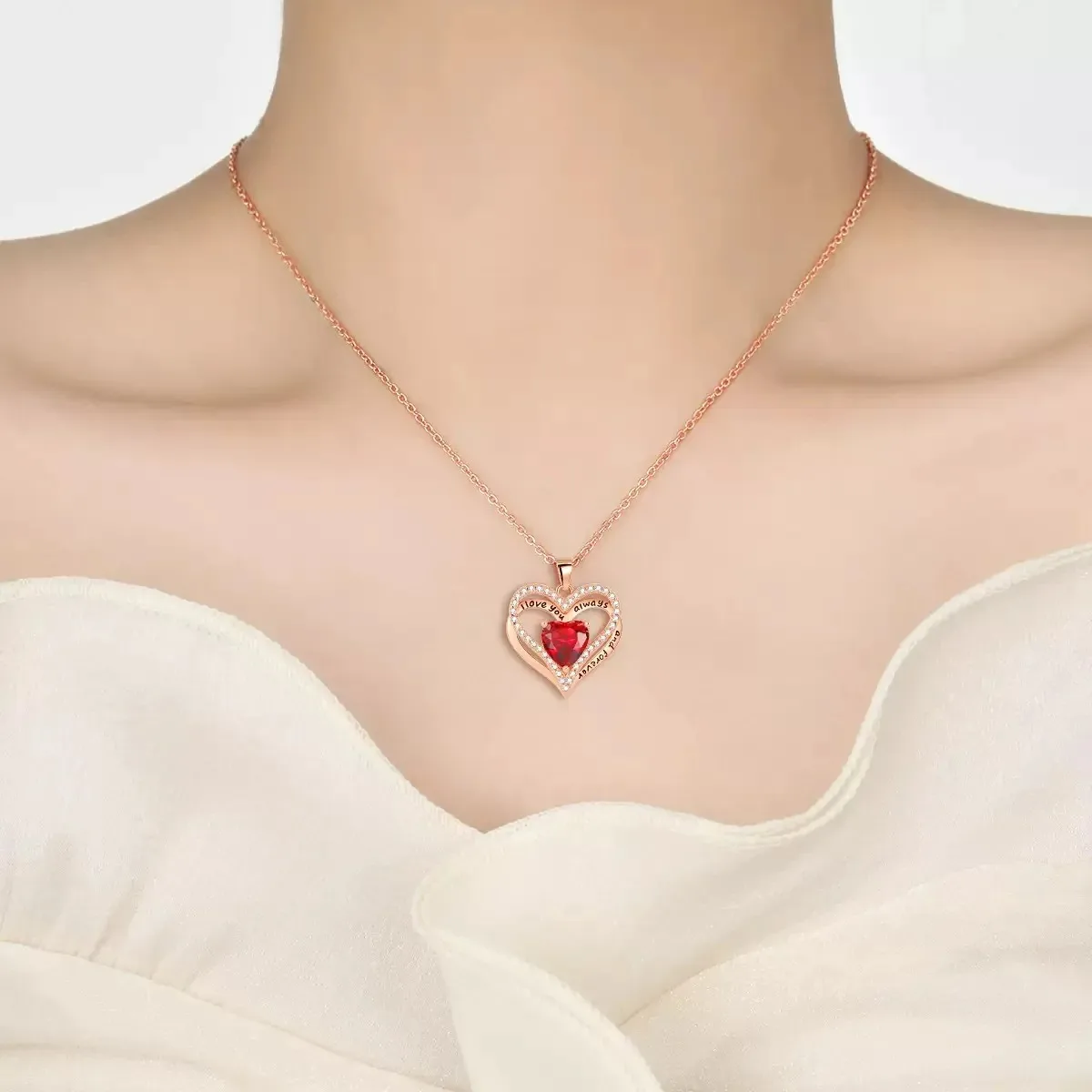 Heart Pendant Necklace for Women Rose Flower Gift Box Mother's Day Birthday Gifts for Mom Wife Girlfriend