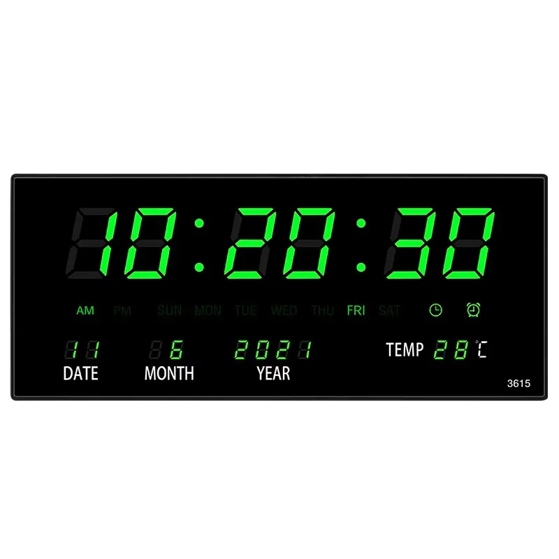 

USB Plug-in Large Digital Wall Clock TEMP Calendar 4 Alarms Hourly Chiming Table Clock 12/24H Electronic Luminous LED Clock