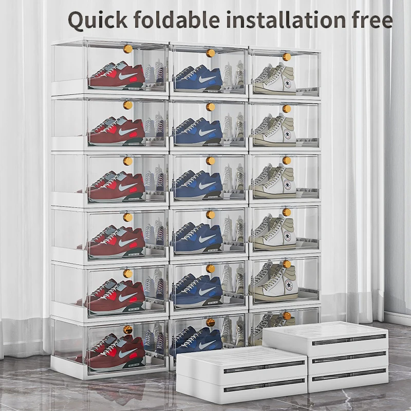 Multi-layer Shoe Organizer Container Plastic  Easy Installation Shoes Box Storage Folding Plastic Shoe Display