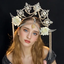 Rose Headpiece Lolita Goddess KC Gothic Halo Crystal Crown Headband Hair Accessories