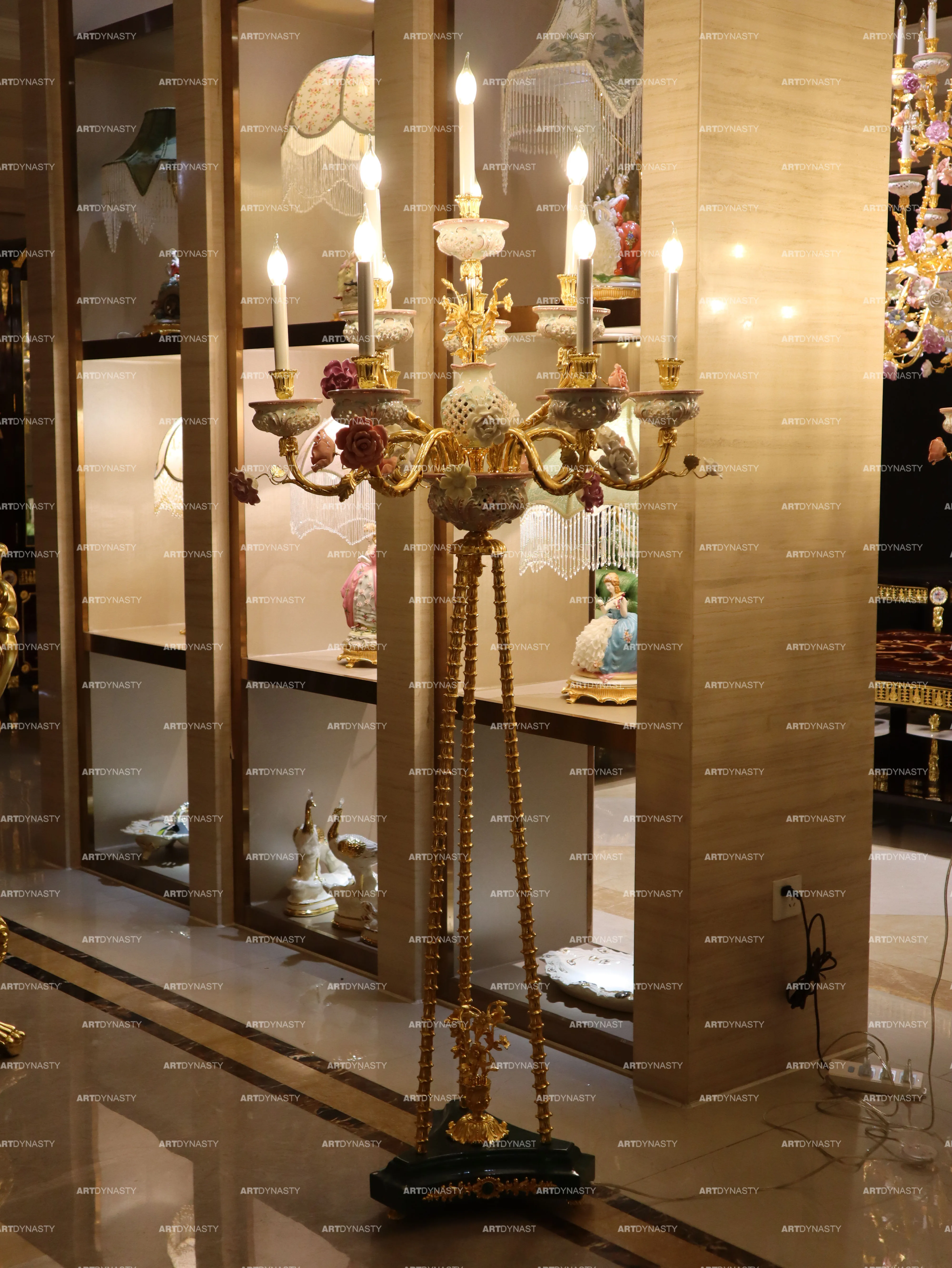Luxury 24K gold-plated brass ceramic 3500K warm white interior decoration floor lamp, suitable for living room,