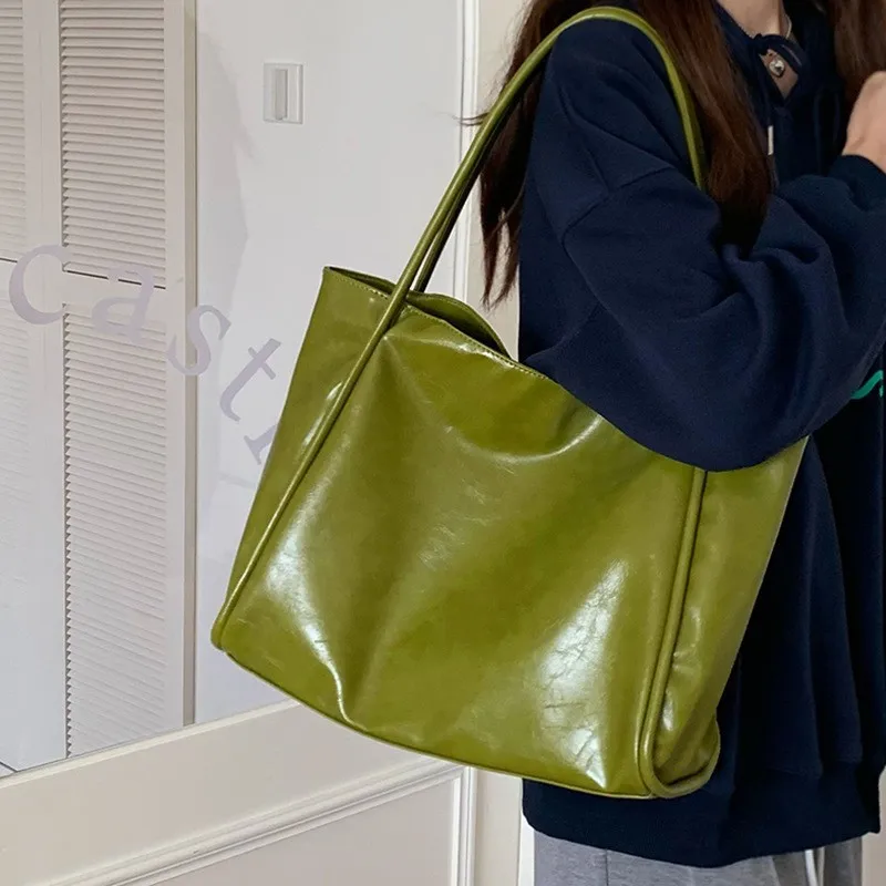 

New Women's Large Soft Smooth Casual Outdoor Purse Handbag Retro Solid Color Underarm Bag Female Shoulder Bag