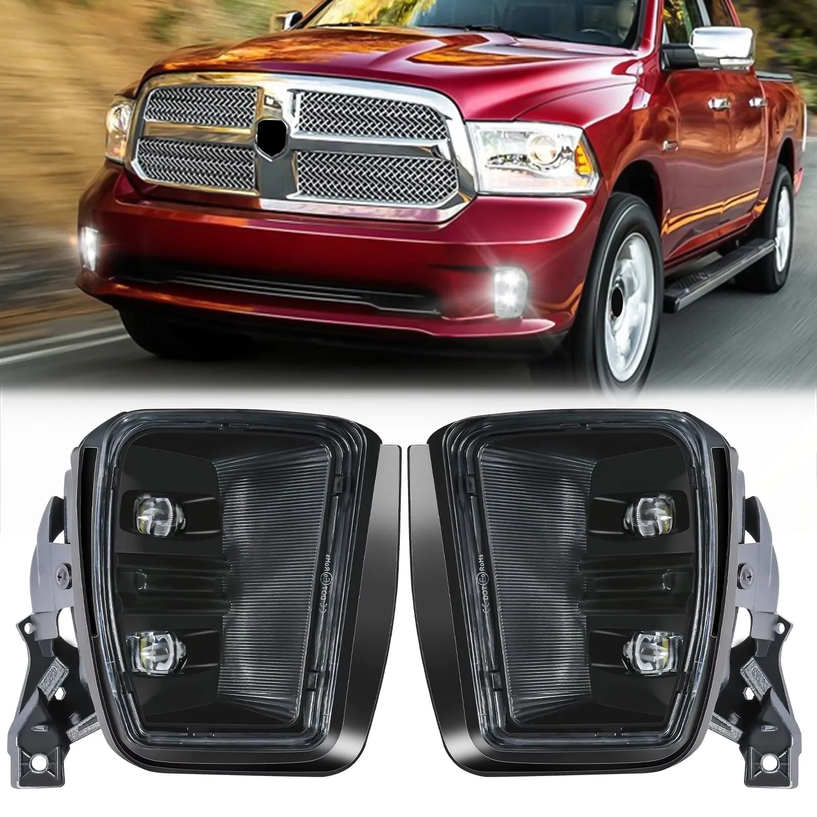 For Dodge Ram 1500 2013 2014 2015 2016 2017 2018 LED Fog Lights White DRL Bumper Driving Lamps Waterproof Car Accessories 12V